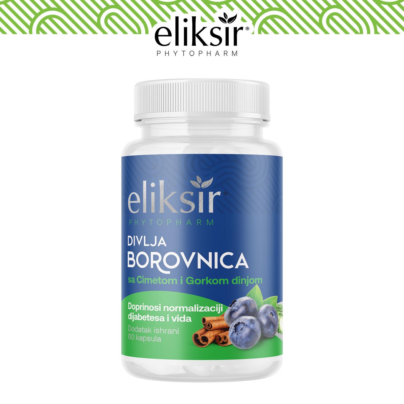 ELIKSIR KAPSULE DIVLJE BOROVNICE + GORKA DINJA + CIMET A60